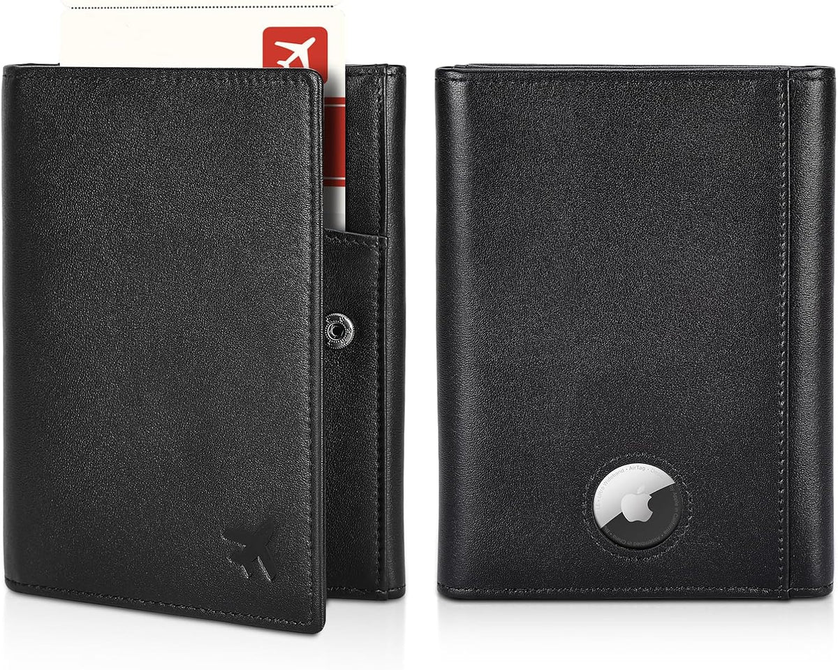 Polare Napa Leather Pilot Wallet Passport Holder RFID Blocking Tri-fold Travel Cover Document Organizer for Aviation Professionals (Black)