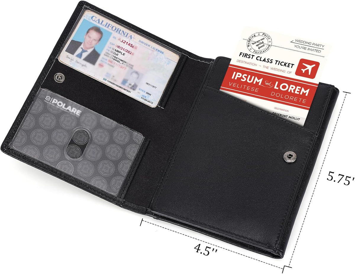 Polare Napa Leather Pilot Wallet Passport Holder RFID Blocking Tri-fold Travel Cover Document Organizer for Aviation Professionals (Black)
