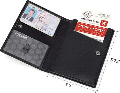 Polare Napa Leather Pilot Wallet Passport Holder RFID Blocking Tri-fold Travel Cover Document Organizer for Aviation Professionals (Black)