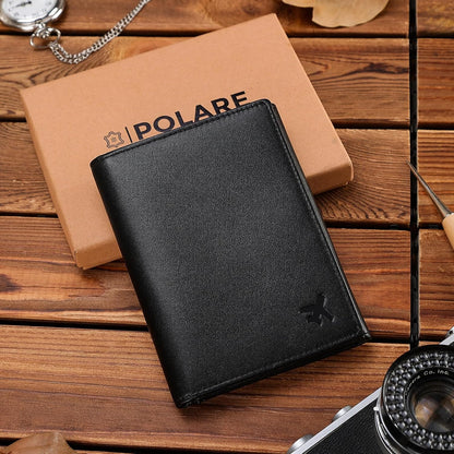 Polare Napa Leather Pilot Wallet Passport Holder RFID Blocking Tri-fold Travel Cover Document Organizer for Aviation Professionals (Black)