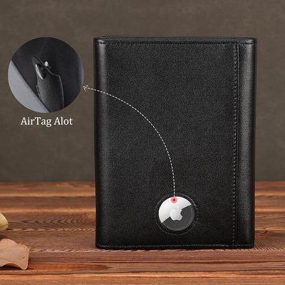 Polare Napa Leather Pilot Wallet Passport Holder RFID Blocking Tri-fold Travel Cover Document Organizer for Aviation Professionals (Black)