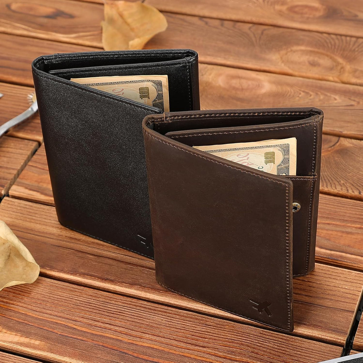 Polare Napa Leather Pilot Wallet Passport Holder RFID Blocking Tri-fold Travel Cover Document Organizer for Aviation Professionals (Black)