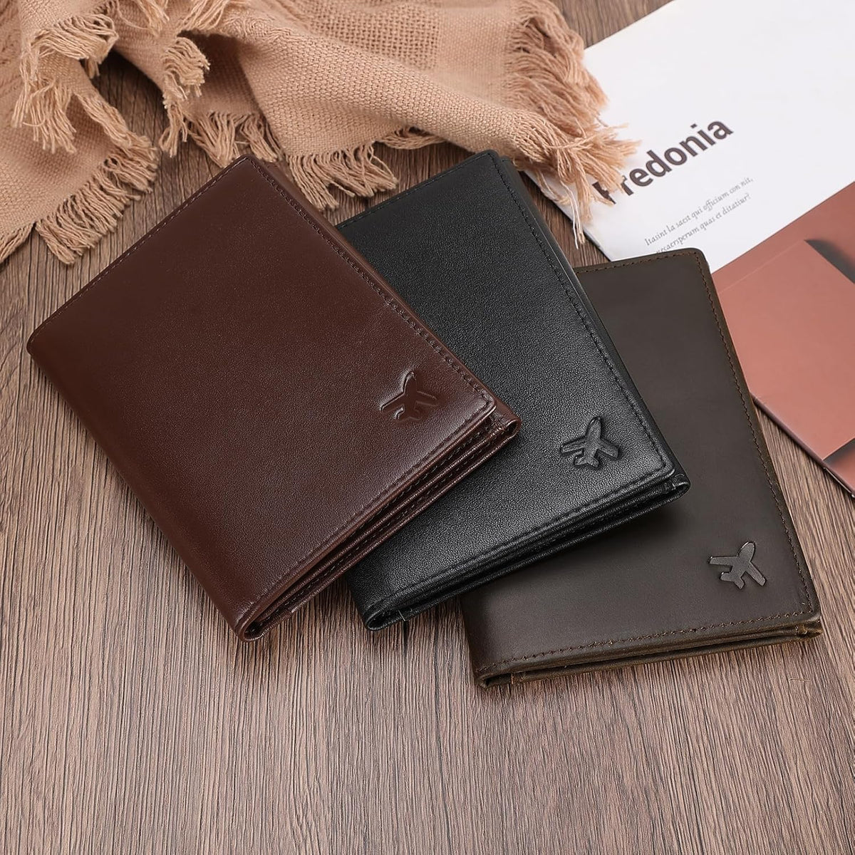 Polare Napa Leather Pilot Wallet Passport Holder RFID Blocking Tri-fold Travel Cover Document Organizer for Aviation Professionals (Black)