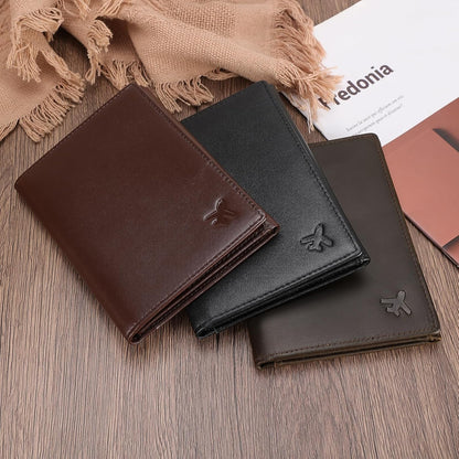 Polare Napa Leather Pilot Wallet Passport Holder RFID Blocking Tri-fold Travel Cover Document Organizer for Aviation Professionals (Black)