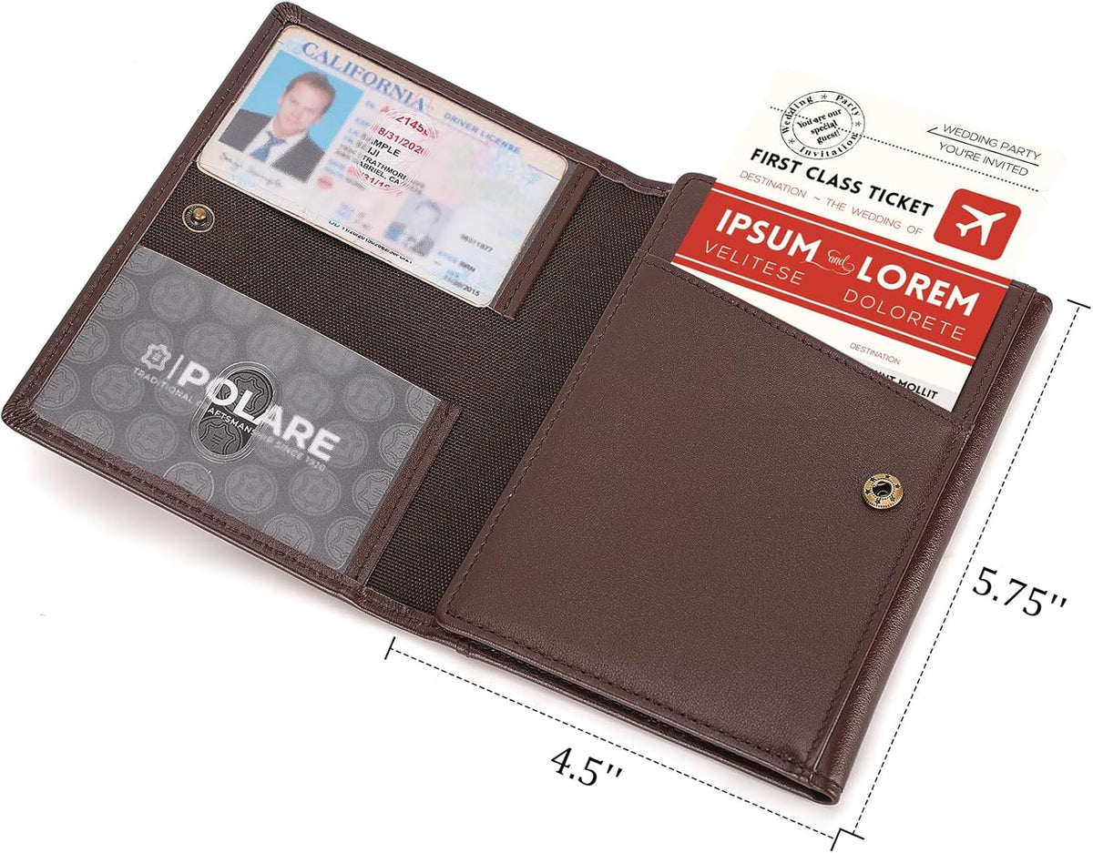Polare Napa Leather Pilot Wallet Passport Holder RFID Blocking Tri-fold Travel Cover Document Organizer for Aviation Professionals (Black)
