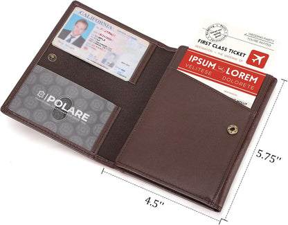 Polare Napa Leather Pilot Wallet Passport Holder RFID Blocking Tri-fold Travel Cover Document Organizer for Aviation Professionals (Black)