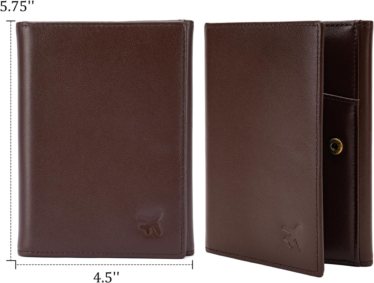 Polare Napa Leather Pilot Wallet Passport Holder RFID Blocking Tri-fold Travel Cover Document Organizer for Aviation Professionals (Black)