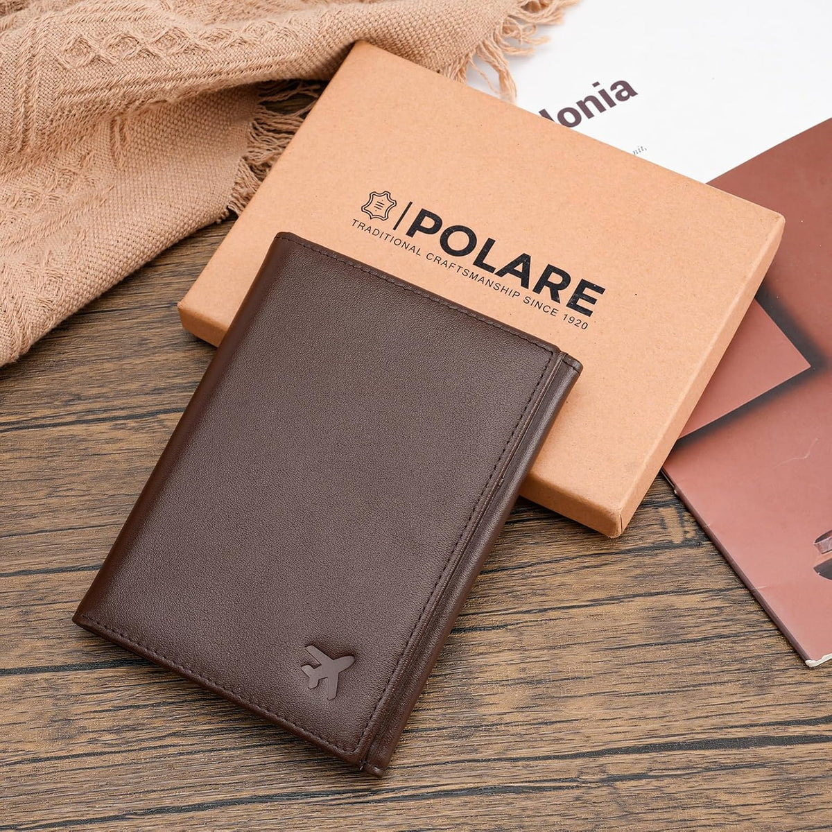 Polare Napa Leather Pilot Wallet Passport Holder RFID Blocking Tri-fold Travel Cover Document Organizer for Aviation Professionals (Black)