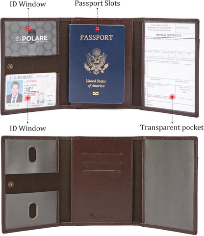 Polare Napa Leather Pilot Wallet Passport Holder RFID Blocking Tri-fold Travel Cover Document Organizer for Aviation Professionals (Black)