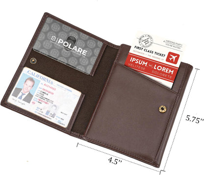Polare Napa Leather Pilot Wallet Passport Holder RFID Blocking Tri-fold Travel Cover Document Organizer for Aviation Professionals (Black)