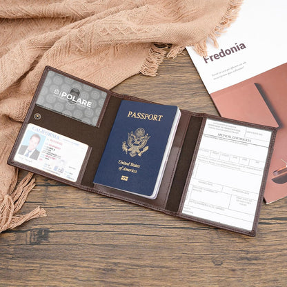 Polare Napa Leather Pilot Wallet Passport Holder RFID Blocking Tri-fold Travel Cover Document Organizer for Aviation Professionals (Black)