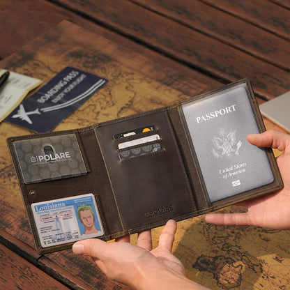 Polare Napa Leather Pilot Wallet Passport Holder RFID Blocking Tri-fold Travel Cover Document Organizer for Aviation Professionals (Black)