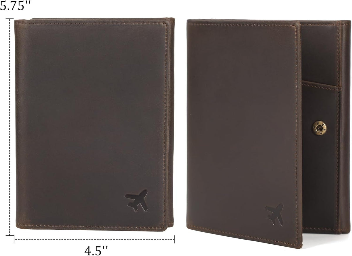 Polare Napa Leather Pilot Wallet Passport Holder RFID Blocking Tri-fold Travel Cover Document Organizer for Aviation Professionals (Black)