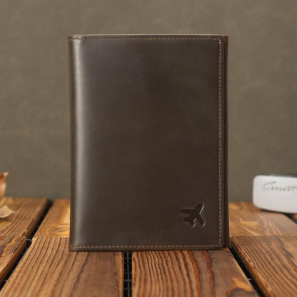 Polare Napa Leather Pilot Wallet Passport Holder RFID Blocking Tri-fold Travel Cover Document Organizer for Aviation Professionals (Black)