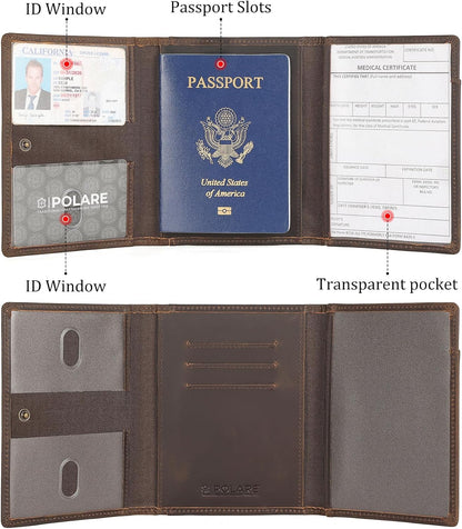 Polare Napa Leather Pilot Wallet Passport Holder RFID Blocking Tri-fold Travel Cover Document Organizer for Aviation Professionals (Black)