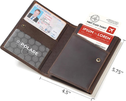 Polare Napa Leather Pilot Wallet Passport Holder RFID Blocking Tri-fold Travel Cover Document Organizer for Aviation Professionals (Black)