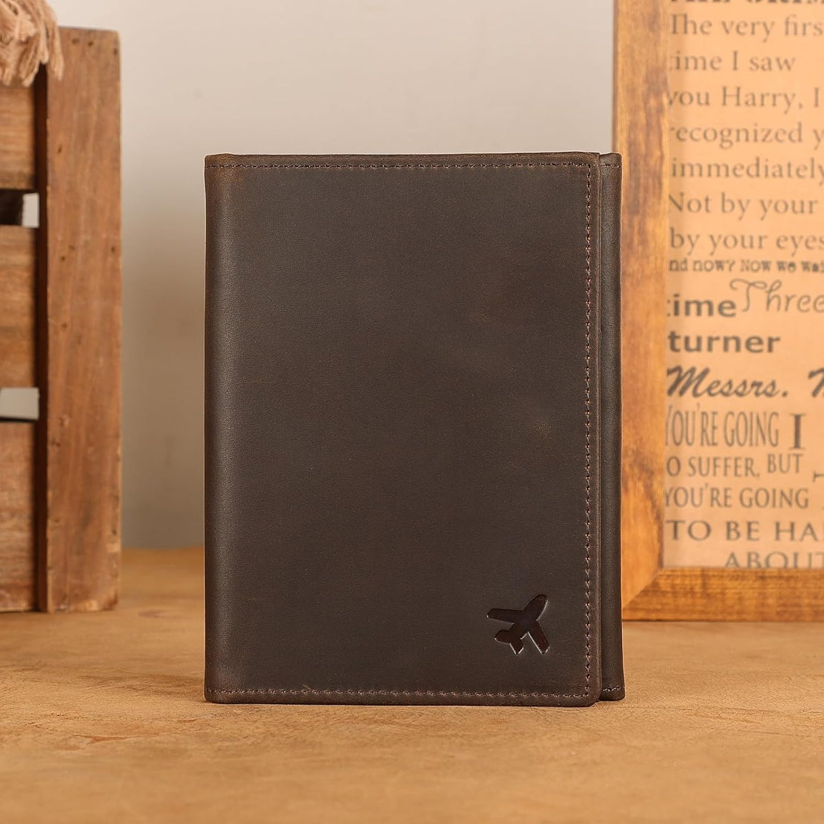 Polare Napa Leather Pilot Wallet Passport Holder RFID Blocking Tri-fold Travel Cover Document Organizer for Aviation Professionals (Black)