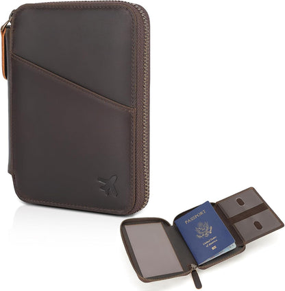 Polare Napa Leather Pilot Wallet Passport Holder RFID Blocking Tri-fold Travel Cover Document Organizer for Aviation Professionals (Black)