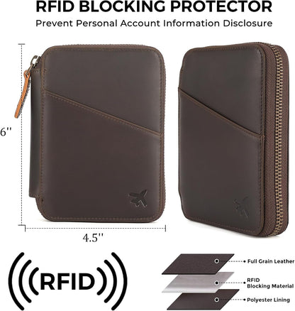 Polare Napa Leather Pilot Wallet Passport Holder RFID Blocking Tri-fold Travel Cover Document Organizer for Aviation Professionals (Black)