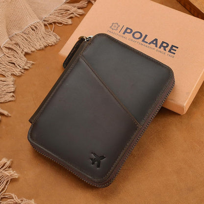 Polare Napa Leather Pilot Wallet Passport Holder RFID Blocking Tri-fold Travel Cover Document Organizer for Aviation Professionals (Black)
