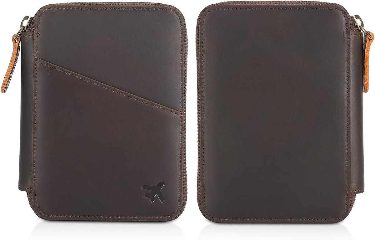 Polare Napa Leather Pilot Wallet Passport Holder RFID Blocking Tri-fold Travel Cover Document Organizer for Aviation Professionals (Black)