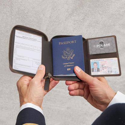 Polare Napa Leather Pilot Wallet Passport Holder RFID Blocking Tri-fold Travel Cover Document Organizer for Aviation Professionals (Black)