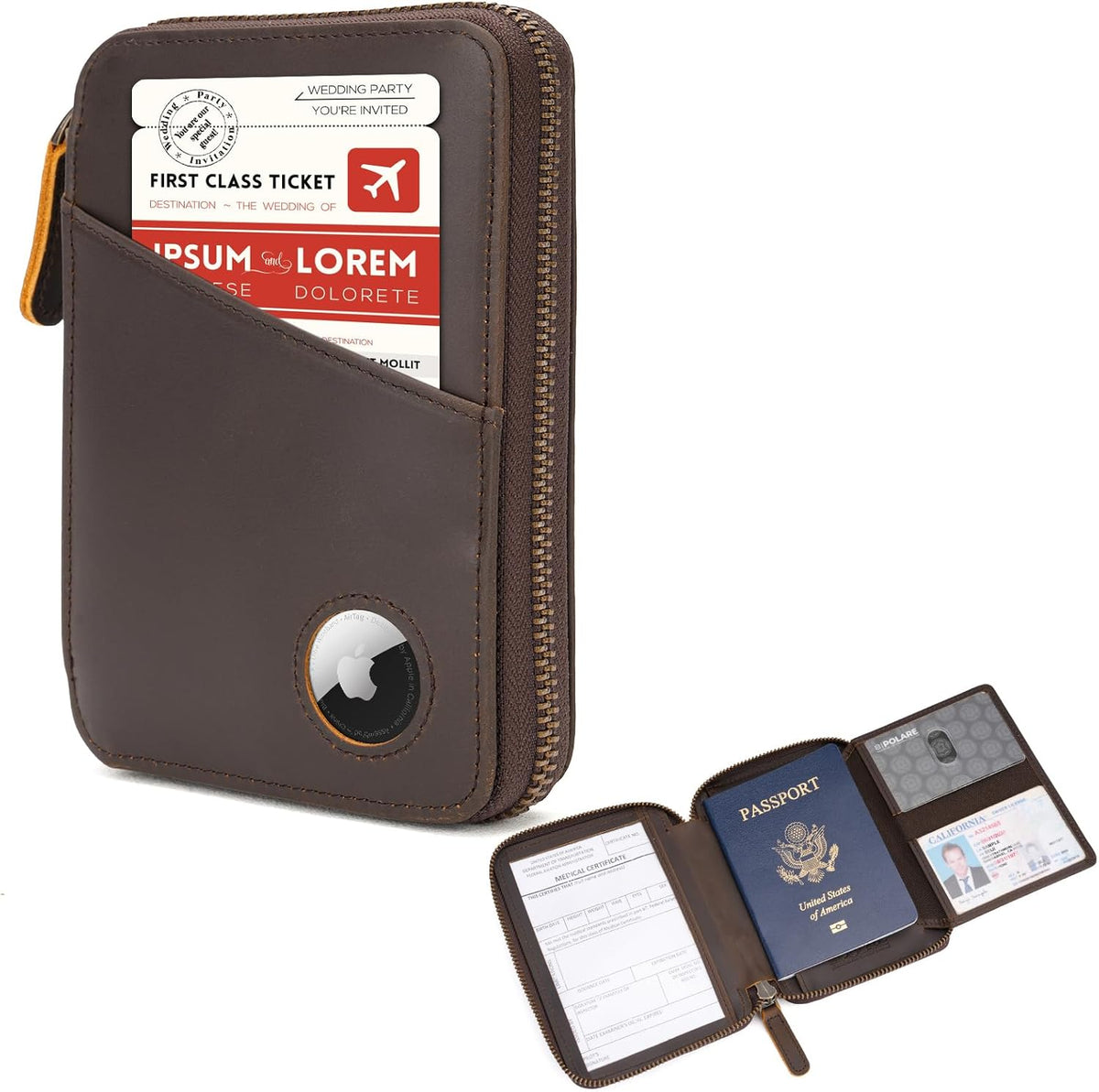 Polare Napa Leather Pilot Wallet Passport Holder RFID Blocking Tri-fold Travel Cover Document Organizer for Aviation Professionals (Black)
