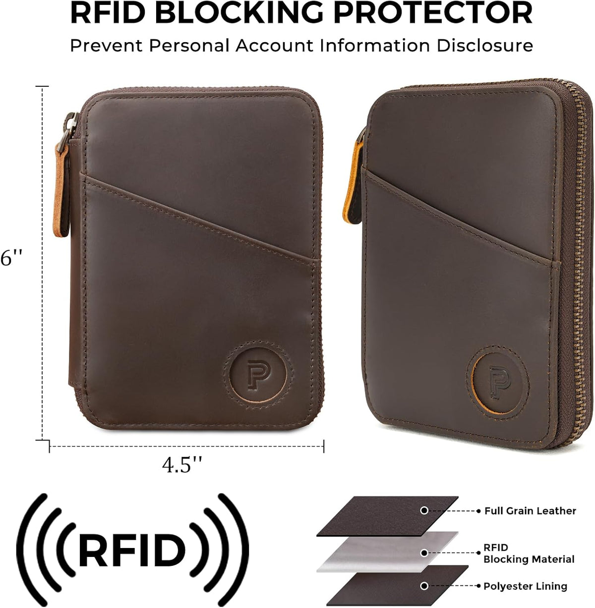 Polare Napa Leather Pilot Wallet Passport Holder RFID Blocking Tri-fold Travel Cover Document Organizer for Aviation Professionals (Black)