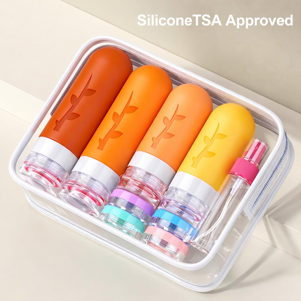 18pack Travel Bottles for Toiletries,TSA Approved Silicone Travel Containers for Toiletries,Leak Proof Refillable Liqus Shampoo And Conditioner travel Essentials toiletry Bottles