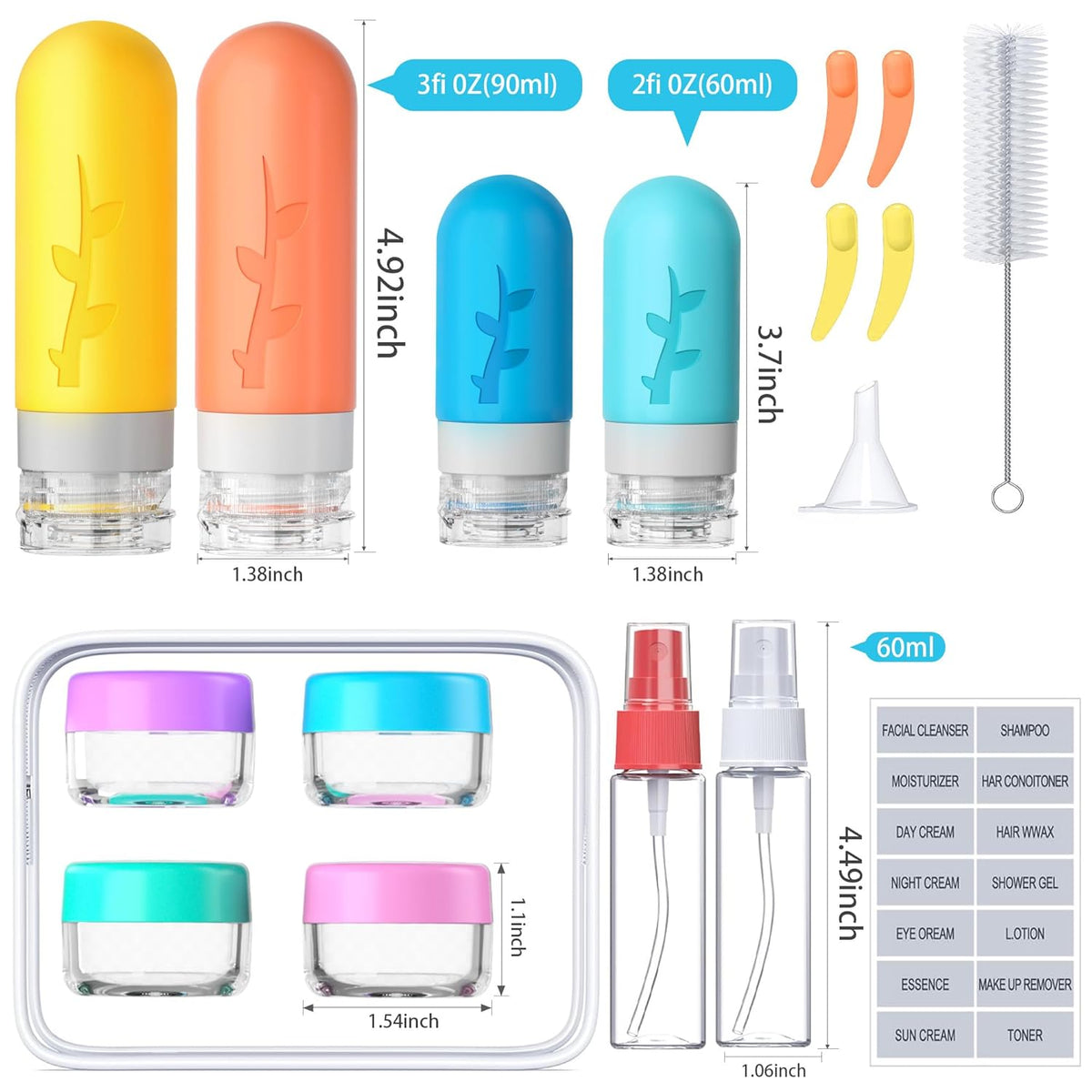 18pack Travel Bottles for Toiletries,TSA Approved Silicone Travel Containers for Toiletries,Leak Proof Refillable Liqus Shampoo And Conditioner travel Essentials toiletry Bottles