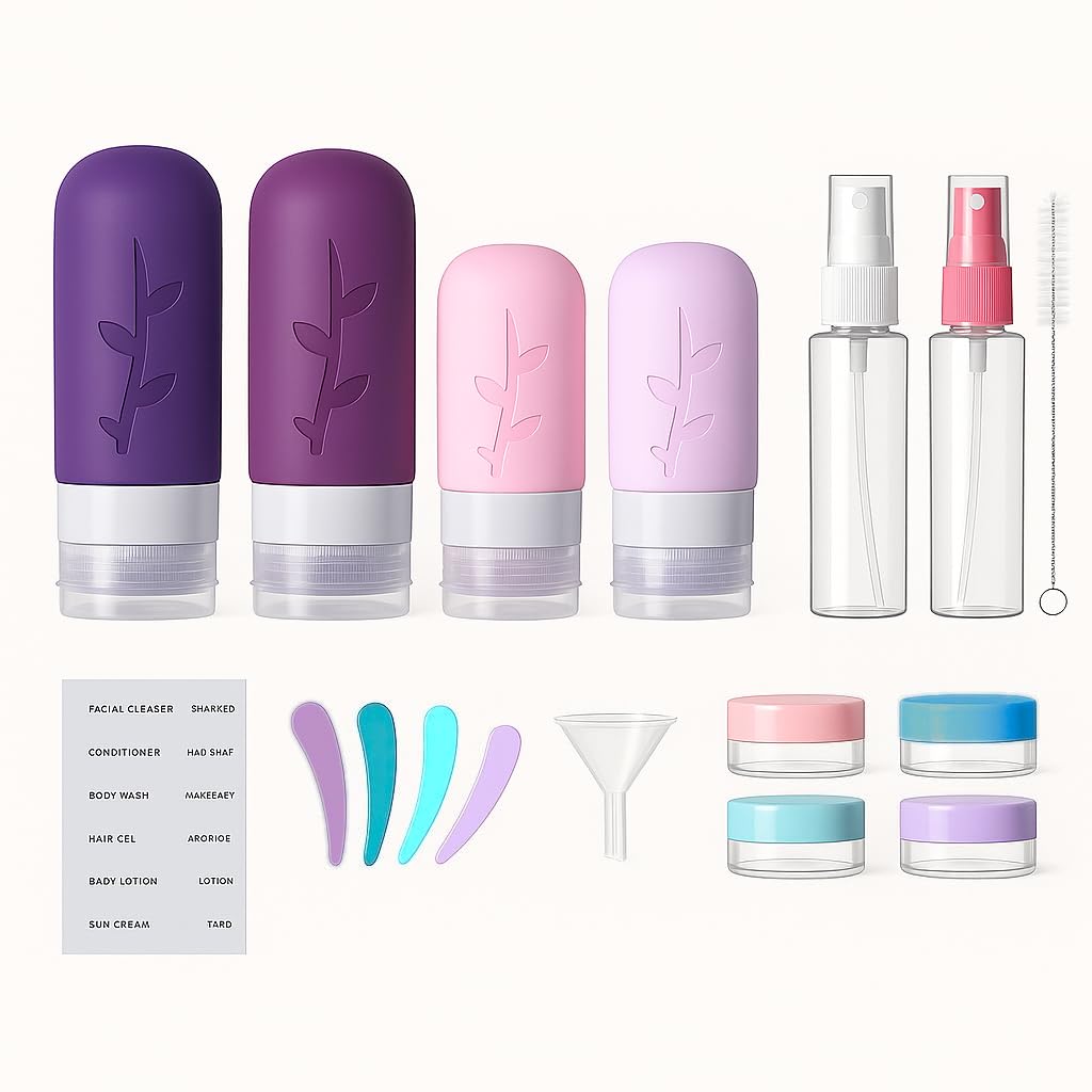 18pack Travel Bottles for Toiletries,TSA Approved Silicone Travel Containers for Toiletries,Leak Proof Refillable Liqus Shampoo And Conditioner travel Essentials toiletry Bottles