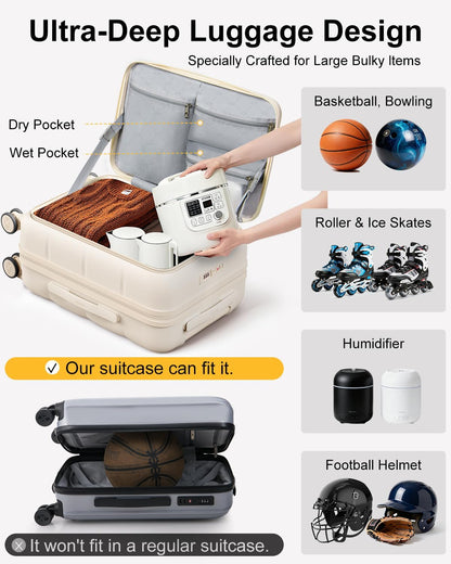 Carry On Luggage Airline Approved, 20 Inch PC Hardside Scratch-Resistant Suitcase with TSA Lock, Top Opening Travel & Business Luggage