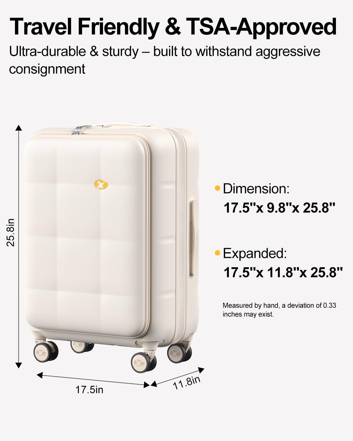 Carry On Luggage Airline Approved, 20 Inch PC Hardside Scratch-Resistant Suitcase with TSA Lock, Top Opening Travel & Business Luggage