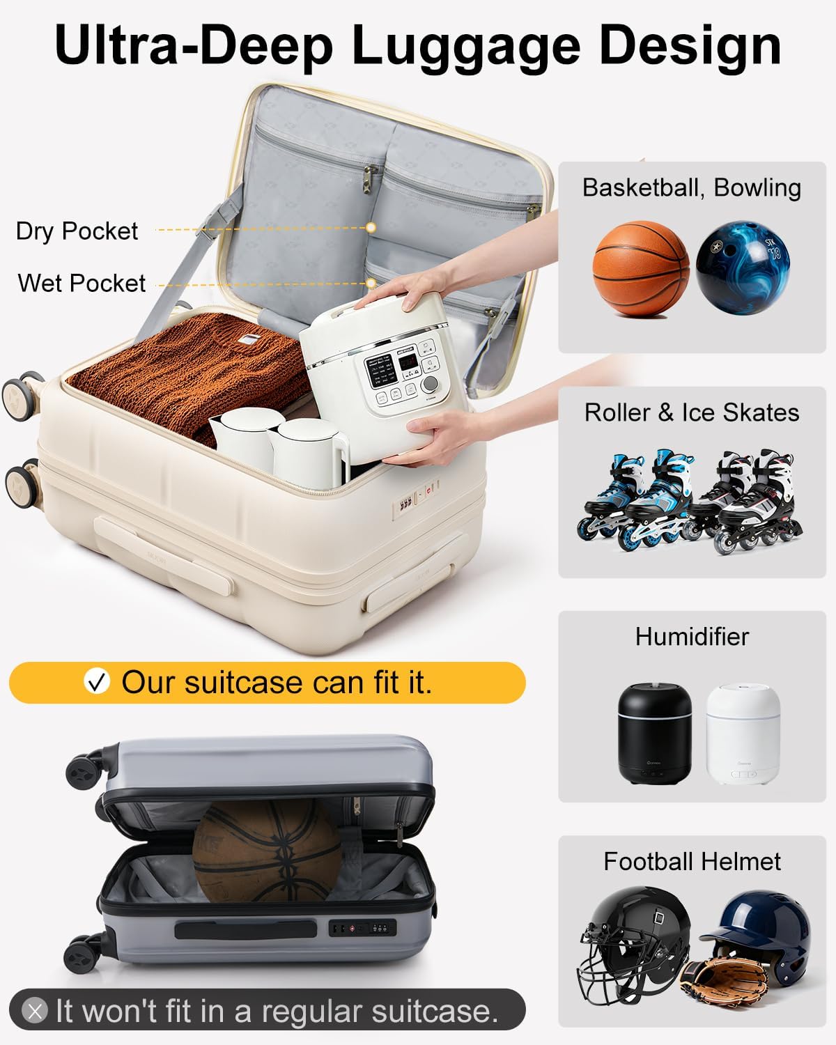 Carry On Luggage Airline Approved, 20 Inch PC Hardside Scratch-Resistant Suitcase with TSA Lock, Top Opening Travel & Business Luggage
