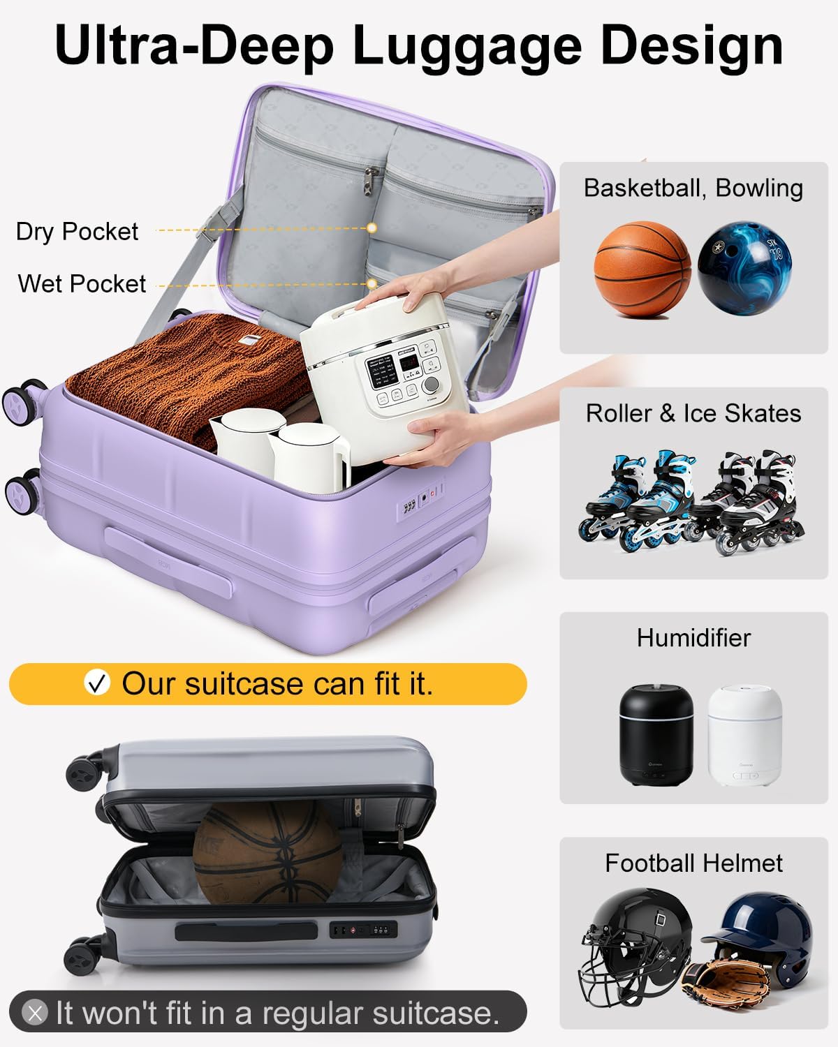 Carry On Luggage Airline Approved, 20 Inch PC Hardside Scratch-Resistant Suitcase with TSA Lock, Top Opening Travel & Business Luggage