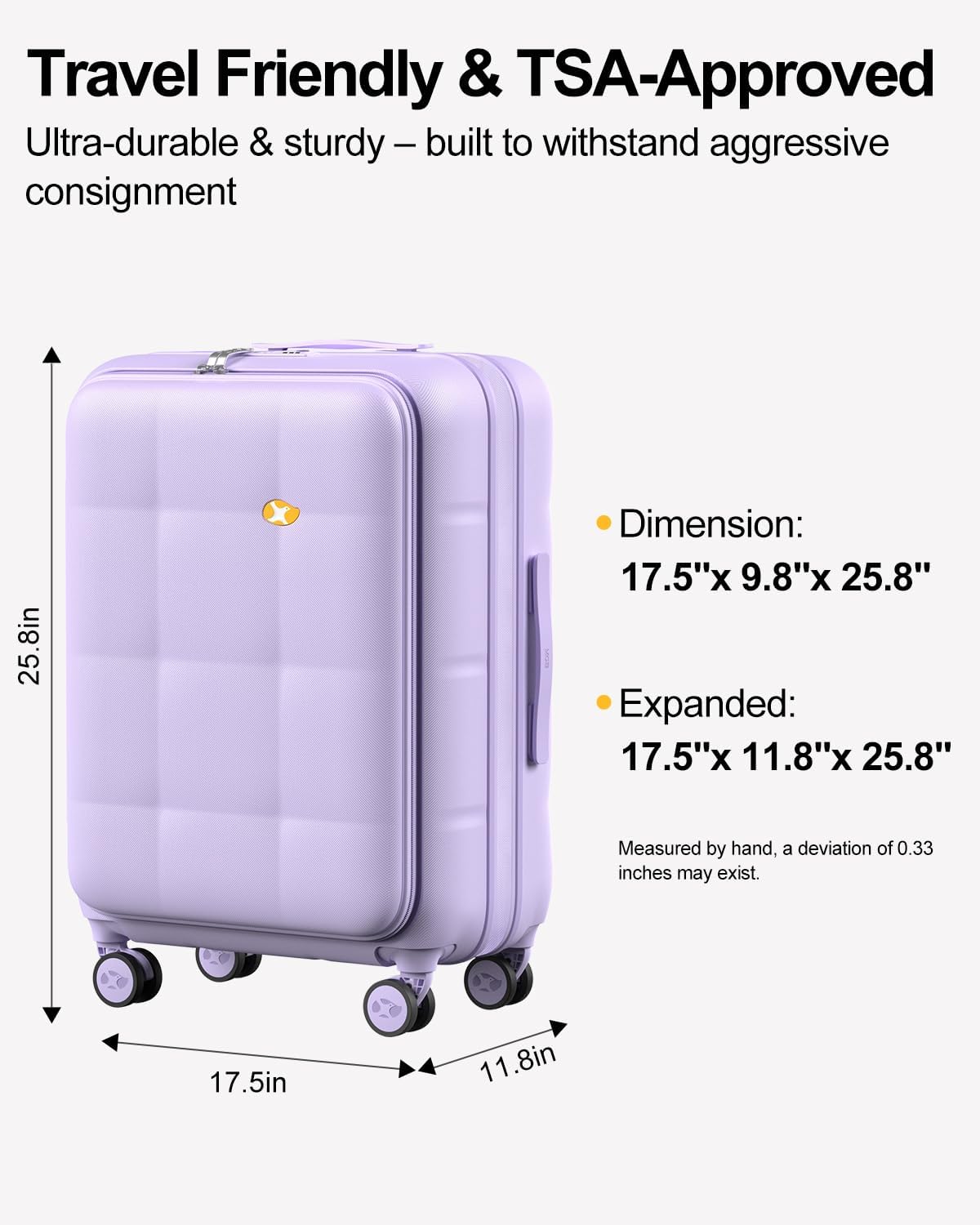Carry On Luggage Airline Approved, 20 Inch PC Hardside Scratch-Resistant Suitcase with TSA Lock, Top Opening Travel & Business Luggage