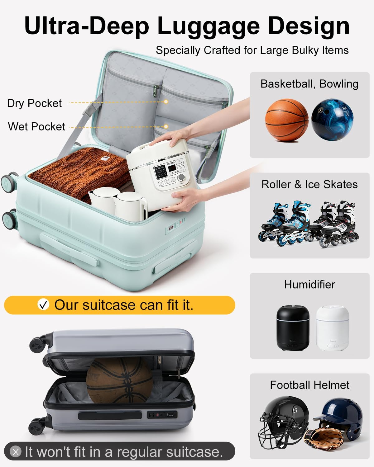 Carry On Luggage Airline Approved, 20 Inch PC Hardside Scratch-Resistant Suitcase with TSA Lock, Top Opening Travel & Business Luggage