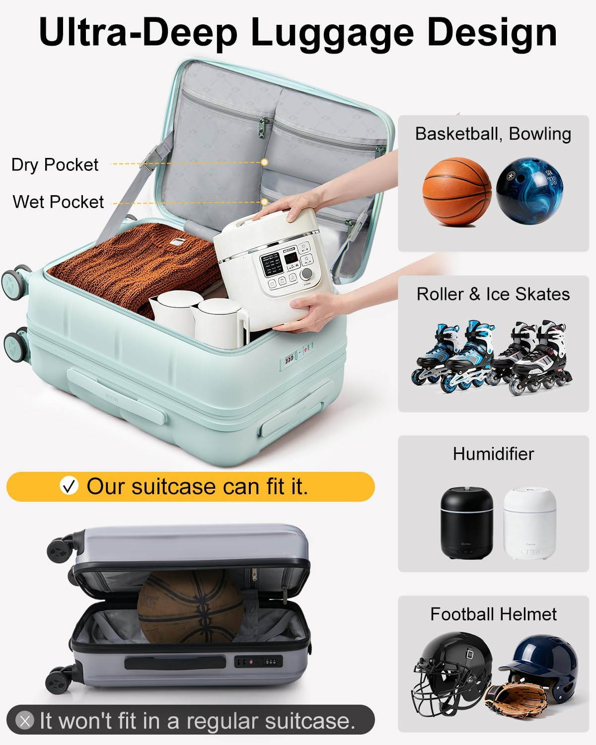 Carry On Luggage Airline Approved, 20 Inch PC Hardside Scratch-Resistant Suitcase with TSA Lock, Top Opening Travel & Business Luggage