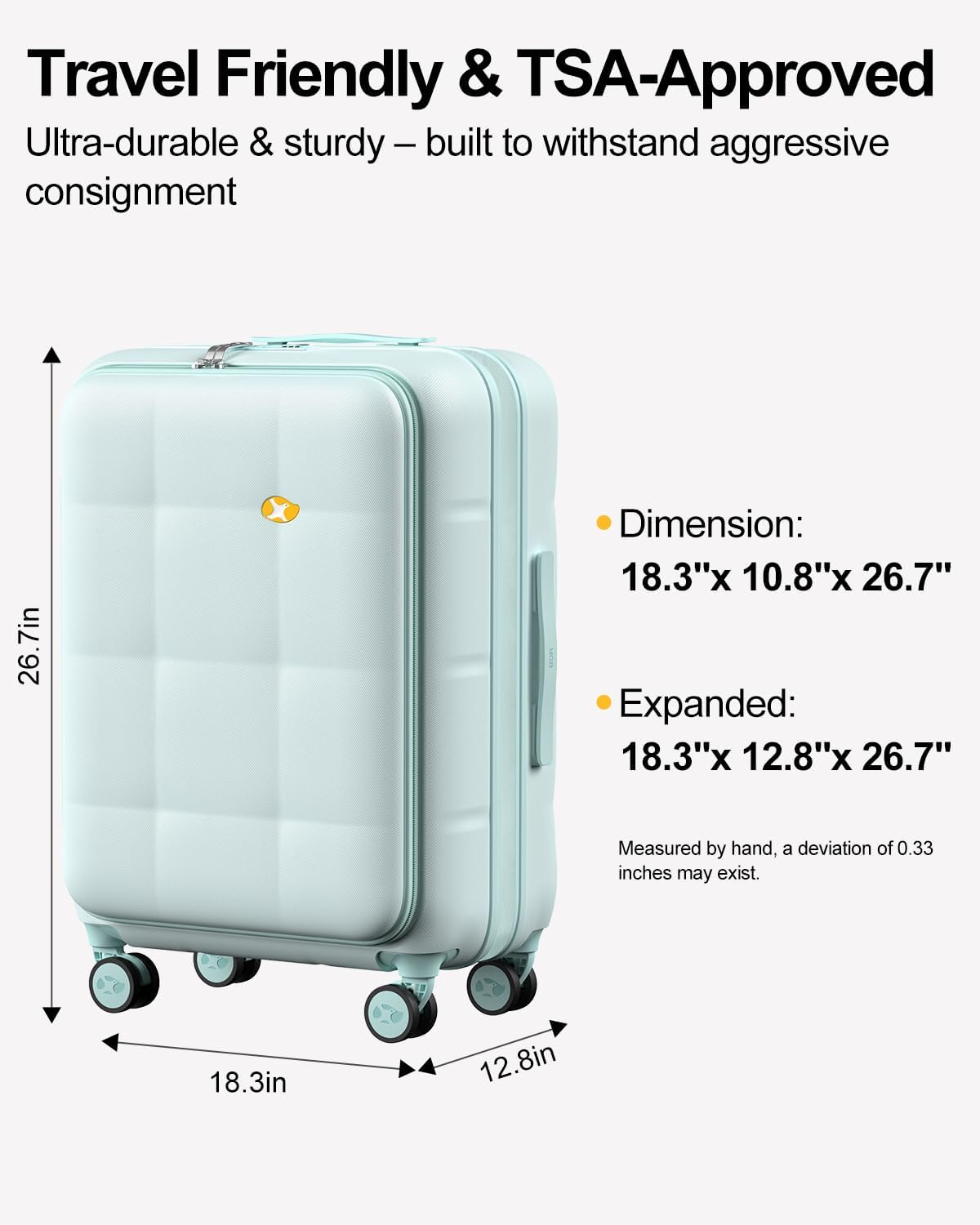 Carry On Luggage Airline Approved, 20 Inch PC Hardside Scratch-Resistant Suitcase with TSA Lock, Top Opening Travel & Business Luggage