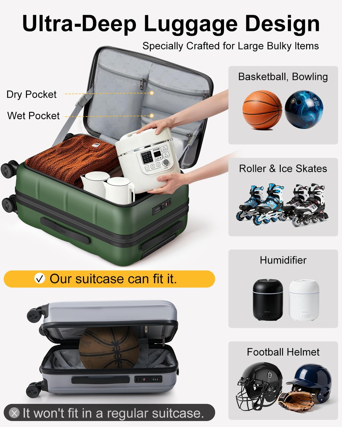 Carry On Luggage Airline Approved, 20 Inch PC Hardside Scratch-Resistant Suitcase with TSA Lock, Top Opening Travel & Business Luggage