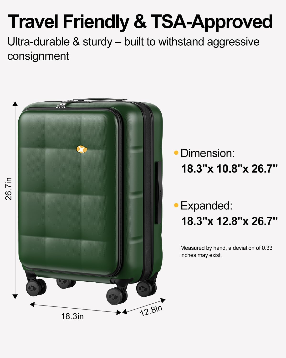 Carry On Luggage Airline Approved, 20 Inch PC Hardside Scratch-Resistant Suitcase with TSA Lock, Top Opening Travel & Business Luggage