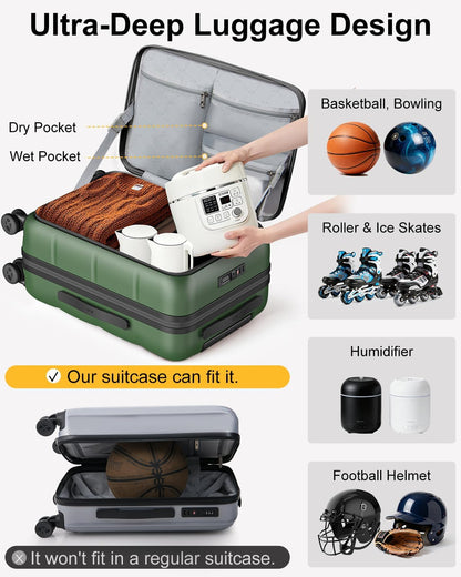 Carry On Luggage Airline Approved, 20 Inch PC Hardside Scratch-Resistant Suitcase with TSA Lock, Top Opening Travel & Business Luggage