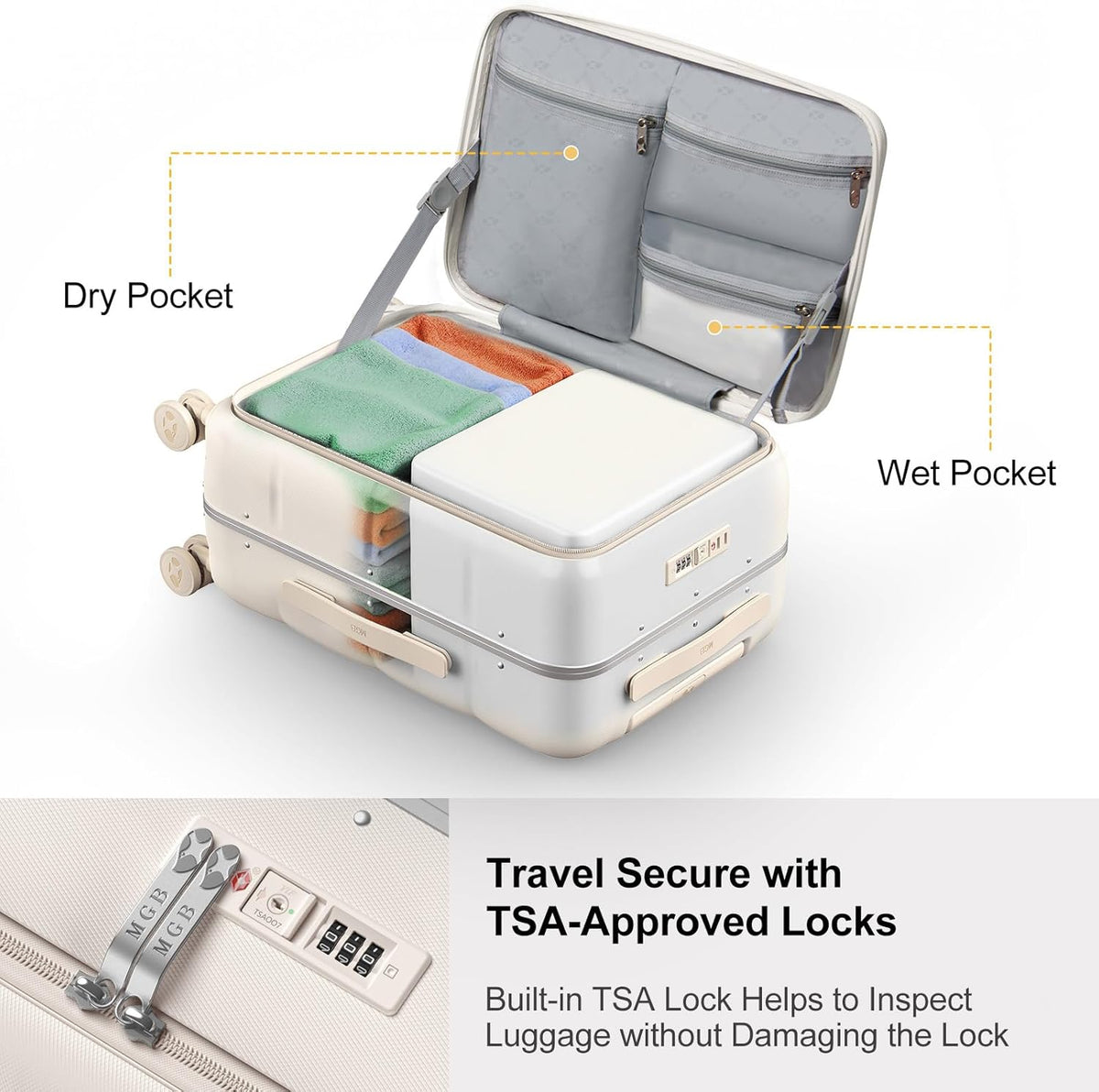 Carry On Luggage Airline Approved, 20 Inch PC Hardside Scratch-Resistant Suitcase with TSA Lock, Top Opening Travel & Business Luggage