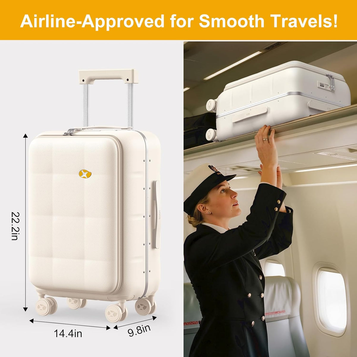 Carry On Luggage Airline Approved, 20 Inch PC Hardside Scratch-Resistant Suitcase with TSA Lock, Top Opening Travel & Business Luggage