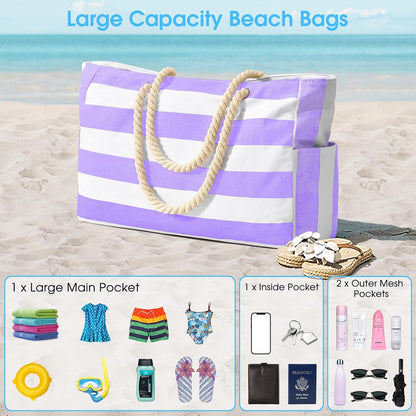Becokan Beach Bags for Women Large Waterproof Beach Tote Bag Zipper Beach Bags Waterproof Sandproof Swim Pool Bag Large Tote
