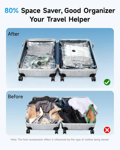 Travel Vacuum Bags with 2026 Lastest Wireless Pump, 8 Pack-4 Sizes Space Saver Vacuum Storage Bags for Luggage and Suitcase, Compression Bags for Packing, Vacuum Seal Bags for Clothing Travel