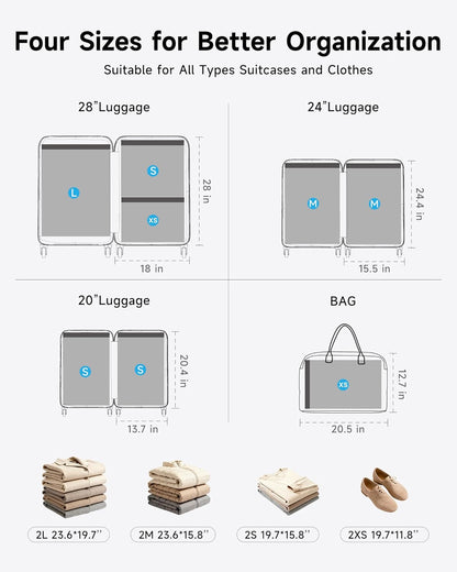 Travel Vacuum Bags with 2026 Lastest Wireless Pump, 8 Pack-4 Sizes Space Saver Vacuum Storage Bags for Luggage and Suitcase, Compression Bags for Packing, Vacuum Seal Bags for Clothing Travel