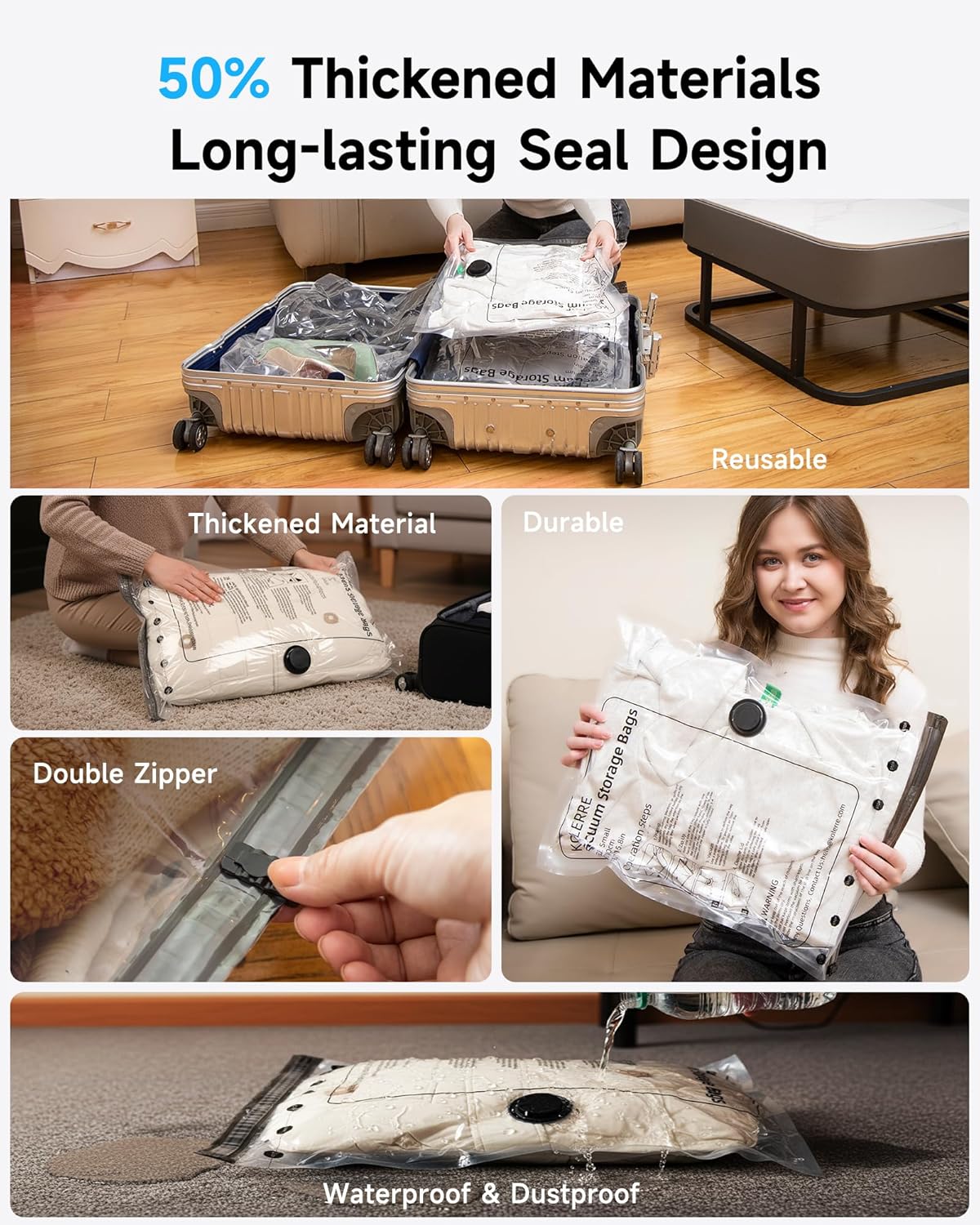 Travel Vacuum Bags with 2026 Lastest Wireless Pump, 8 Pack-4 Sizes Space Saver Vacuum Storage Bags for Luggage and Suitcase, Compression Bags for Packing, Vacuum Seal Bags for Clothing Travel
