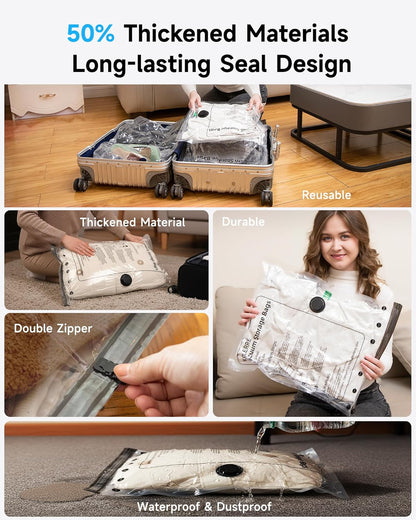 Travel Vacuum Bags with 2026 Lastest Wireless Pump, 8 Pack-4 Sizes Space Saver Vacuum Storage Bags for Luggage and Suitcase, Compression Bags for Packing, Vacuum Seal Bags for Clothing Travel