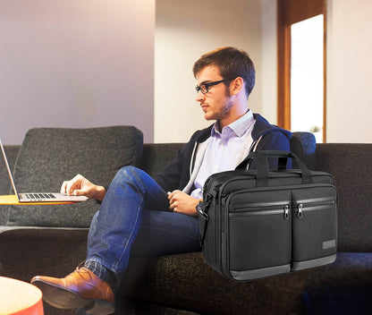 Laptop Bag Stylish Laptop Briefcase Fits Up to 17.3 Inch Expandable Water-Repellent Shoulder Messenger Bag Computer Bag with RFID Pockets for Business/Travel/College/Men/Women-Black